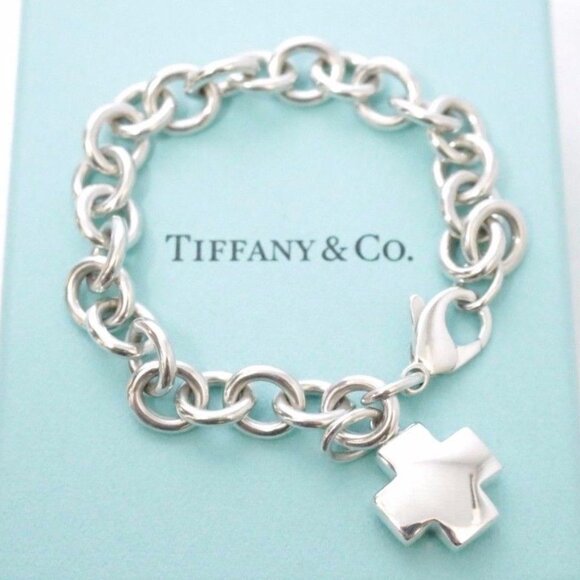 Tiffany & Co. Jewelry - Tiffany & Co. Sterling Silver Cross Tag 7 1/2" Charm Bracelet